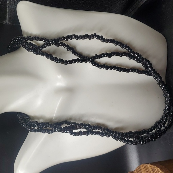 N1210 onyx beaded‎ midnight black necklace vintage